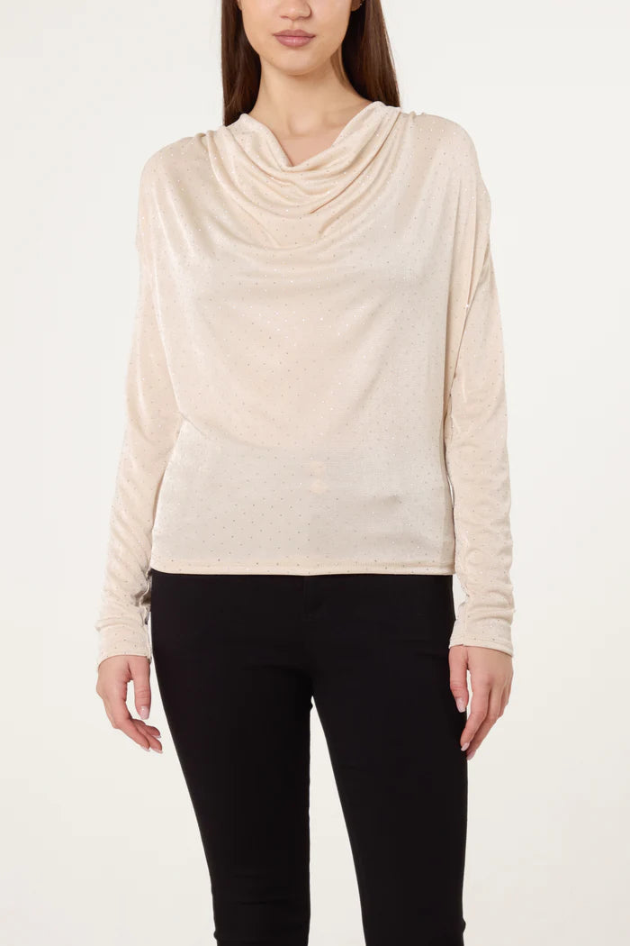 COWL NECK DIAMANTE BLOUSE