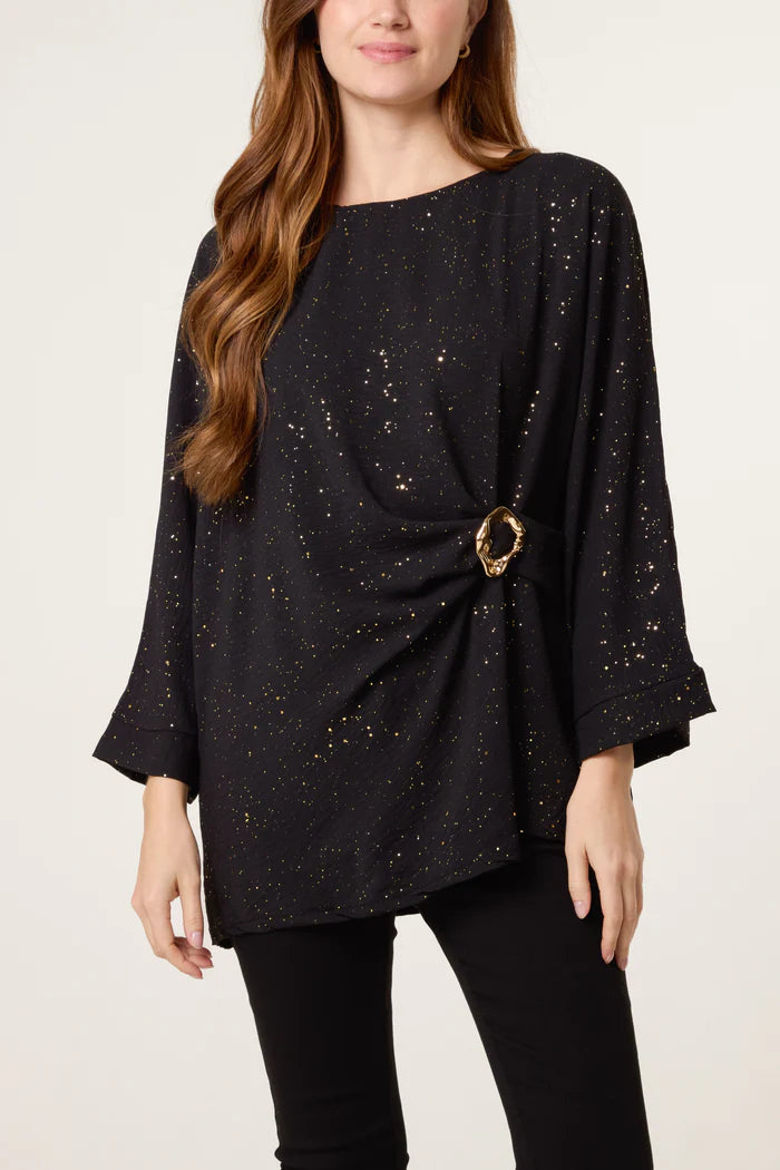 METALLIC GLITTER SIDE GATHERED BLOUSE